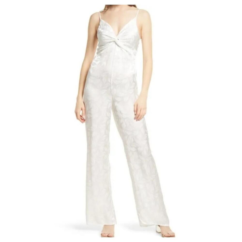 NSR Women's X-Small One-Piece Twist Front Molli Jacquard Jumpsuit in Ivory